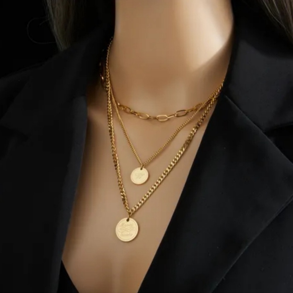 #1 stainless steel gold tone layered necklace